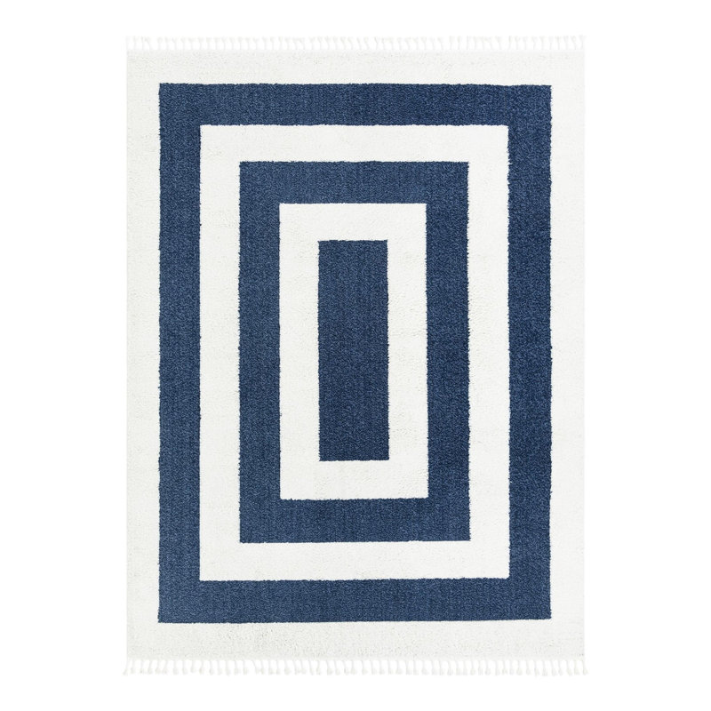 Tapis bleu en polyester tissé à la machine Deiah, Rectangle 10 pi x 14 pi 1 po