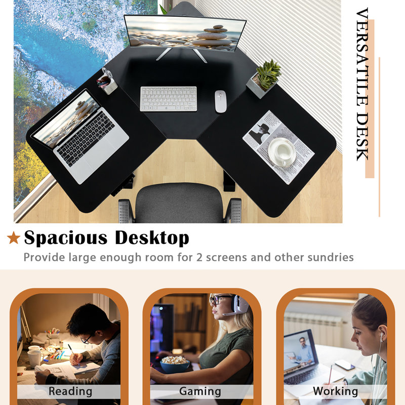 Matson Adjustable L-Shaped Standing Desk, Black