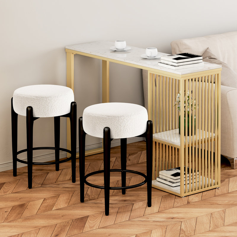 Table à manger 23,6 po sans dossier pour 2 personnes, revêtement blanc Boucle, structure en métal stable, sièges confortables pour les tabourets de maison Boucle, structure, café en mousse haute densité
