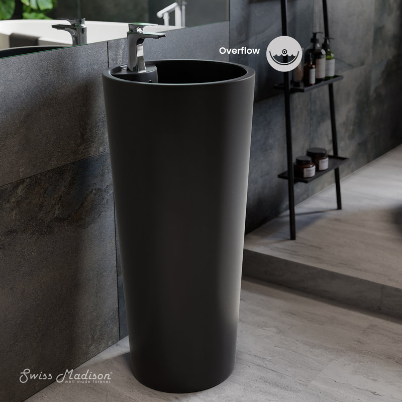 Monaco Circular Basin Pedestal Sink, Matte Black, Matte Black