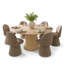 Ensemble de table de salle à manger pour 6 personnes avec table ronde en bois massif et 6 chaises pivotantes en tissu-1915096540