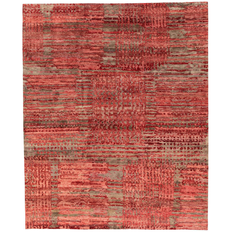 Edo Silk Abstract Area Rug in Red/Taupe, Rectangle 4' x 6'
