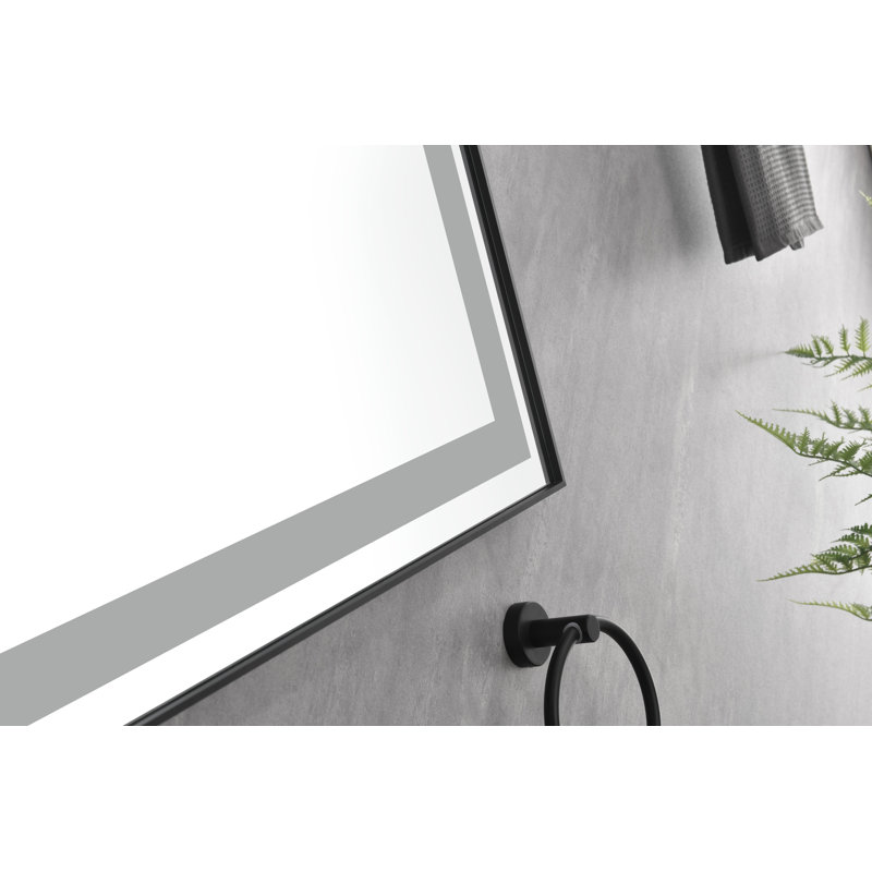 Miroir de salle de bain DEL, Noir mat, 88 po x 38 po
