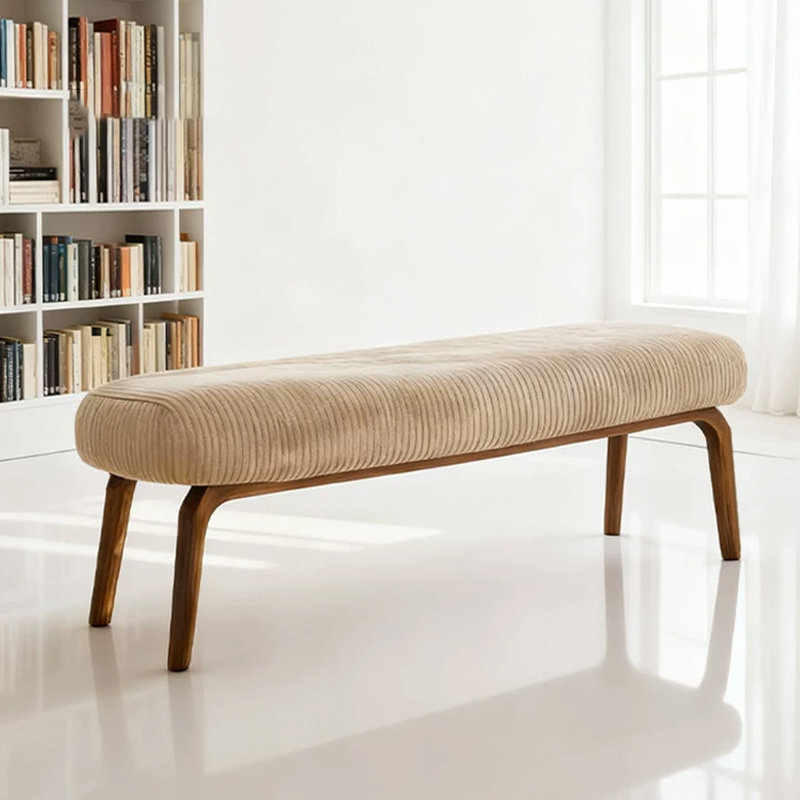 Banc rembourré en bois massif blanc, H 16,93 po x l 47,24 po x P 15,75 po