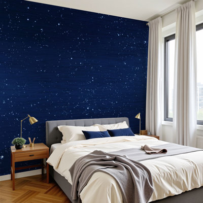 Papier peint adhésif auto-adhésif moderne l 144 po x H 100 po pour chambre à coucher avec ciel étoilé et ciel étoilé bleu marine