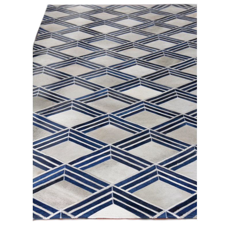 Natural Hide Cowhide Geometric Area Rug, Rectangle 9'6" x 13'6"