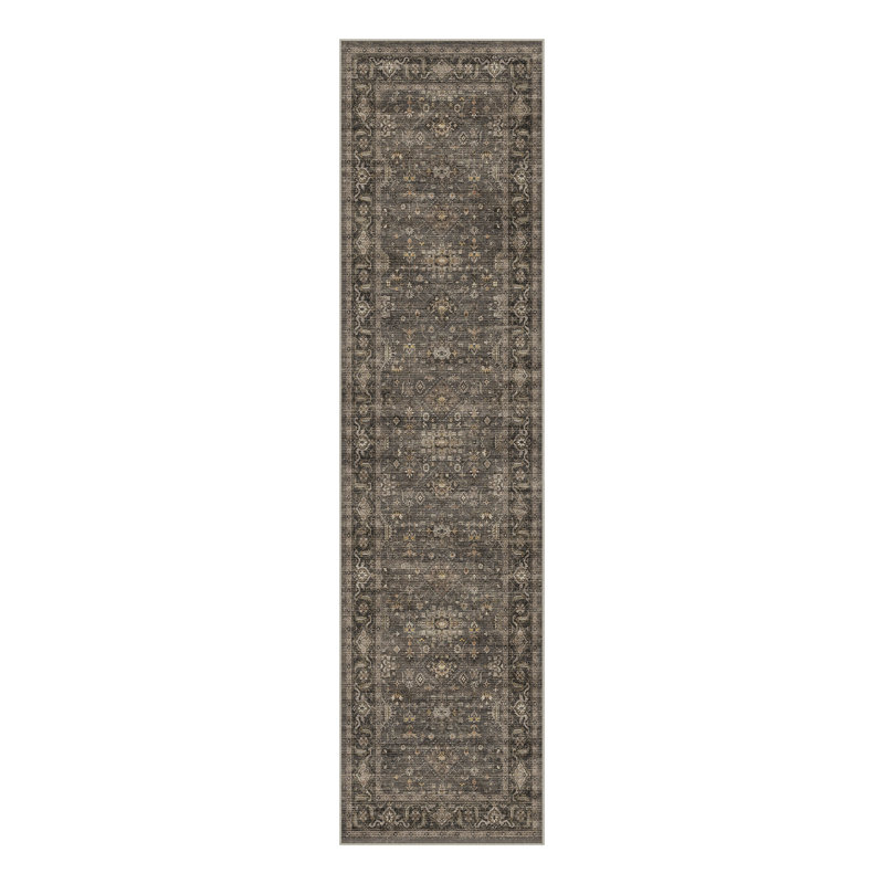 Tapis oriental lavable à la machine avec envers antidérapant Avella, Tapis de couloir 2 pi x 8 pi, Brun