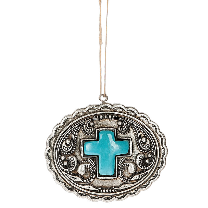 Ornement suspendu médaillon croix bleue