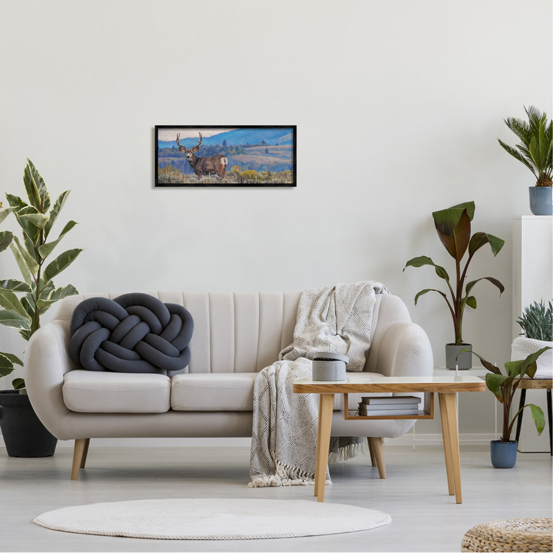 «Elk Wildlife Mountain Landscape» encadré sur bois par David Graham, peinture, Giclée encadrée noir minuit