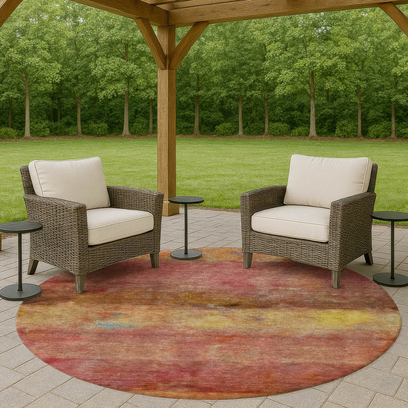 Machine Washable Indoor/Outdoor Matteson ACN2311 Stripes Rug, Round 8'