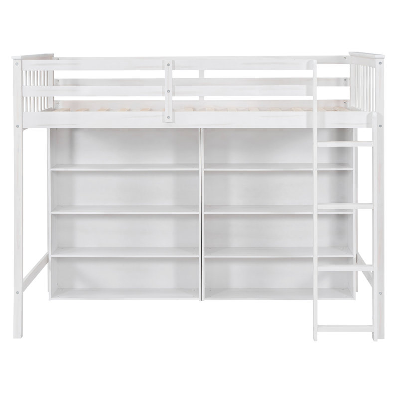 Lit mezzanine en bois de 62,2 po de hauteur avec tablettes de rangement et lit encastré avec échelle intégrée, Lit simple