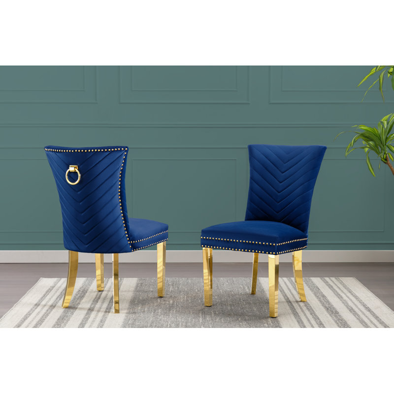Chaise d'appoint rembourré, Bleu marine, Or