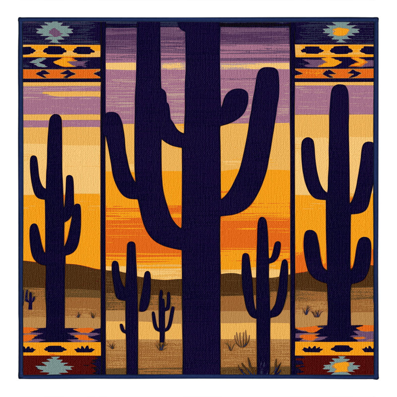  Tapis lavable Sunset Over Saguaro Southwestern, Carré 6 pi