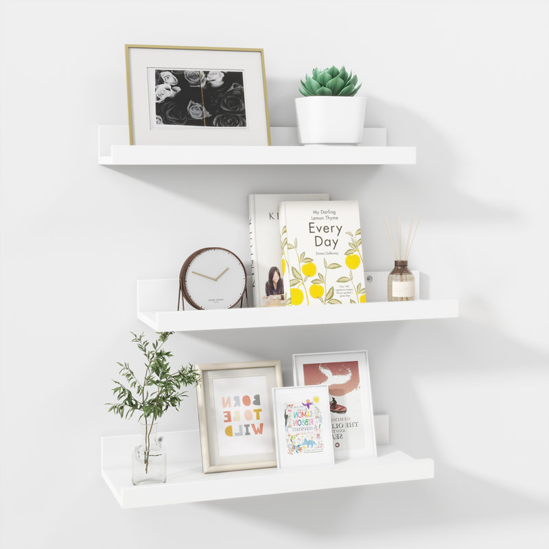 Tablettes flottantes murales Parece pour chambre à coucher, salon, H 2 po x l 16 po x P 5 po, Blanc