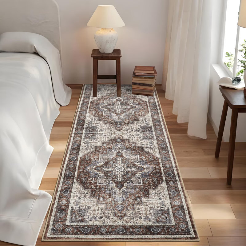 Oriental Machine Washable Area Rugs for Living Room Non-Slip Low Pile Distressed Carpet with Rubber Backing for Bedroom Dining Room Nursey