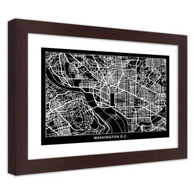 Washington Dc City Map 1 Piece Single Picture Frame Wall Art
