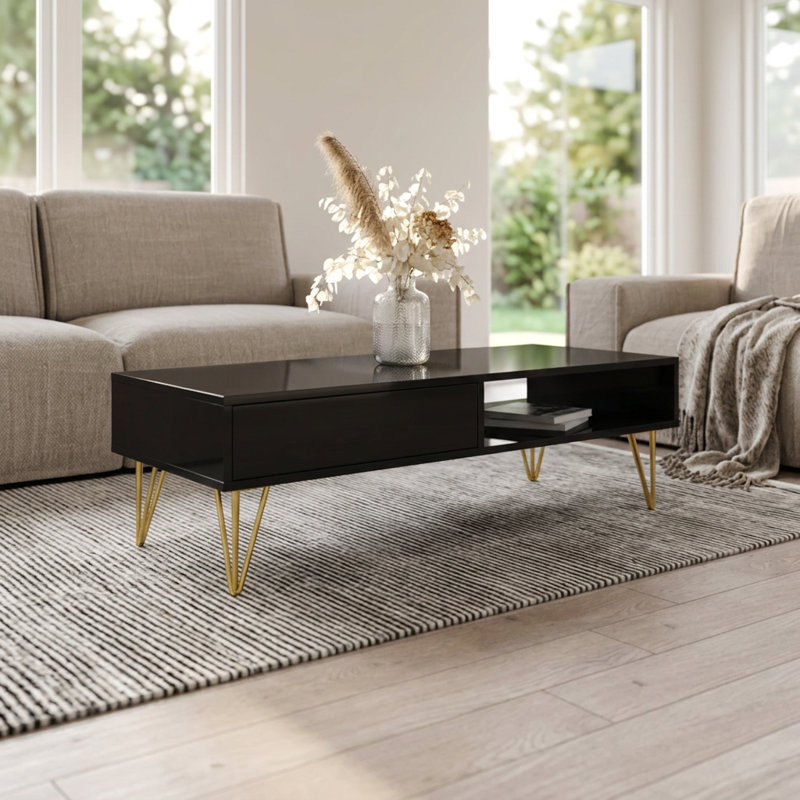 51.2" Coffee Table with High Gloss Finish, Black