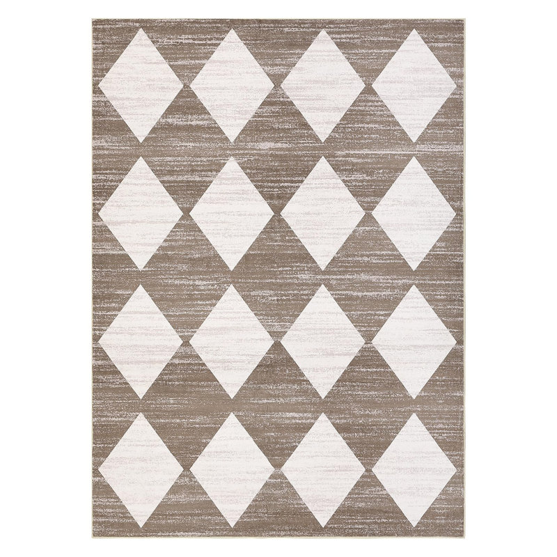 Washable Rug Modern Checkered Rugs Lattice Distressed Minimalist Aesthetic Rugs for Bedroom Laundry Farmhouse, Beige