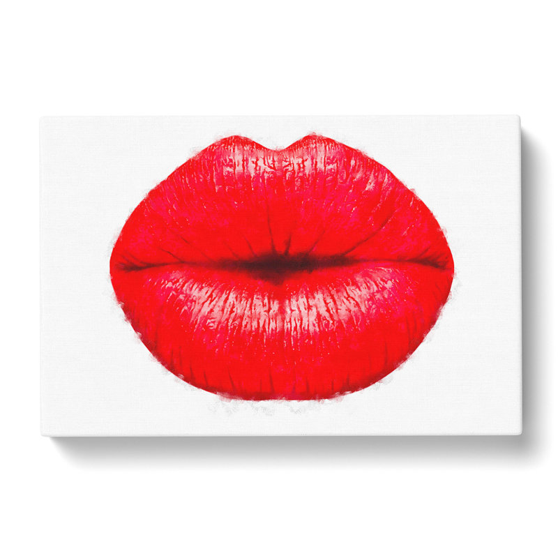 Red Lips Kiss - Wrapped Canvas, 35cm H x 50cm W x 3cm D