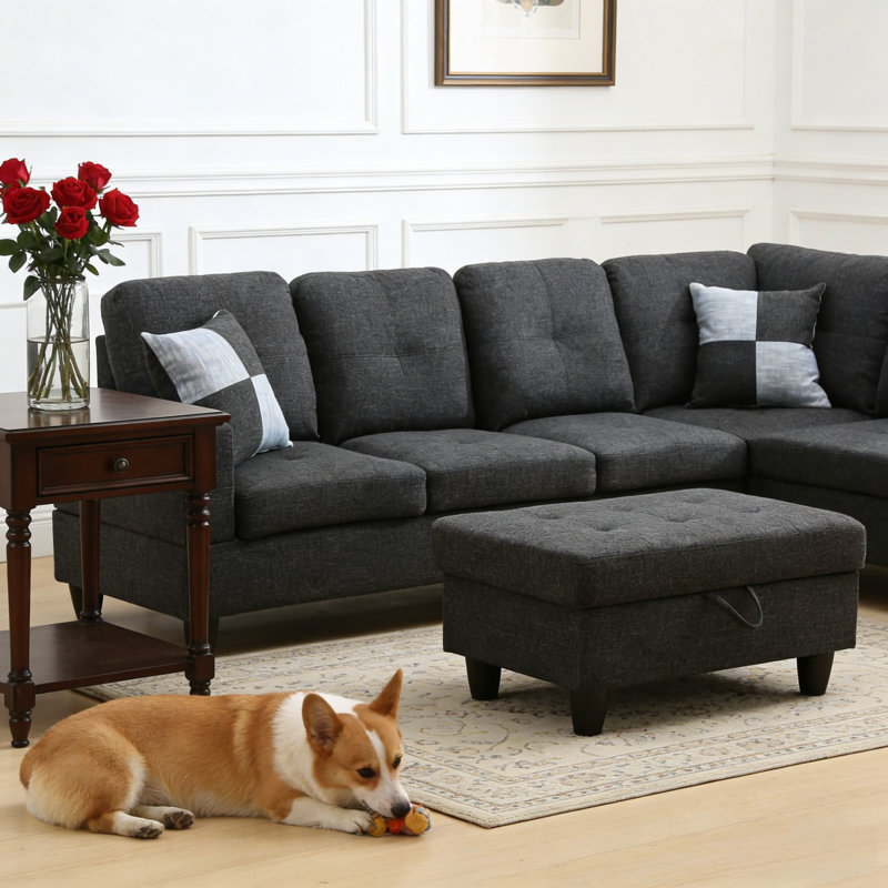 Upholstered 103.5'' Sleeper Sofa, Black 100% Linen