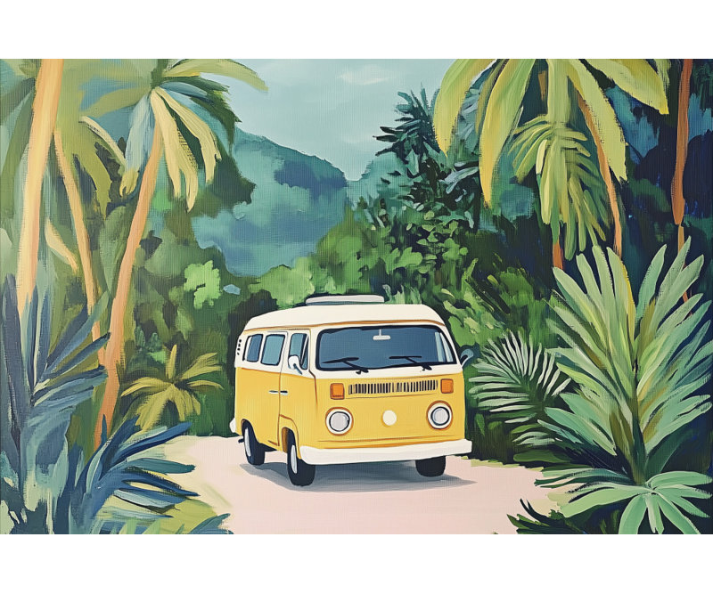 "Vintage Camper Van", art mural texturé encadré, H 10 po x l 14 po, Cadre noir