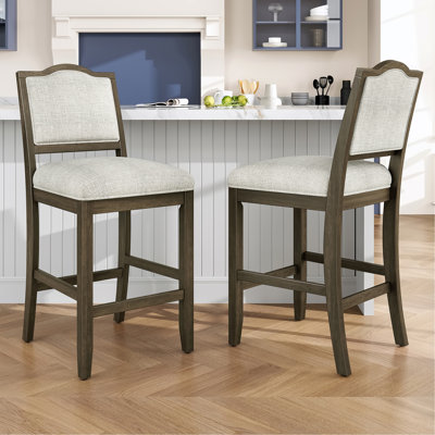 Counter Height Bar Stools Set Of 2 - Rustic 2 Pack Bar Stools With Rubber Wood Frame, Ergonomic Backrest, Versatile For Kitchen Island, Dining Room, Brown