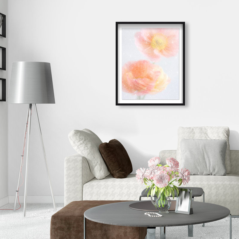 Hazy Camelias Print by Oliver Gal, 31.5"H x 37.5"W, Black Shadowbox