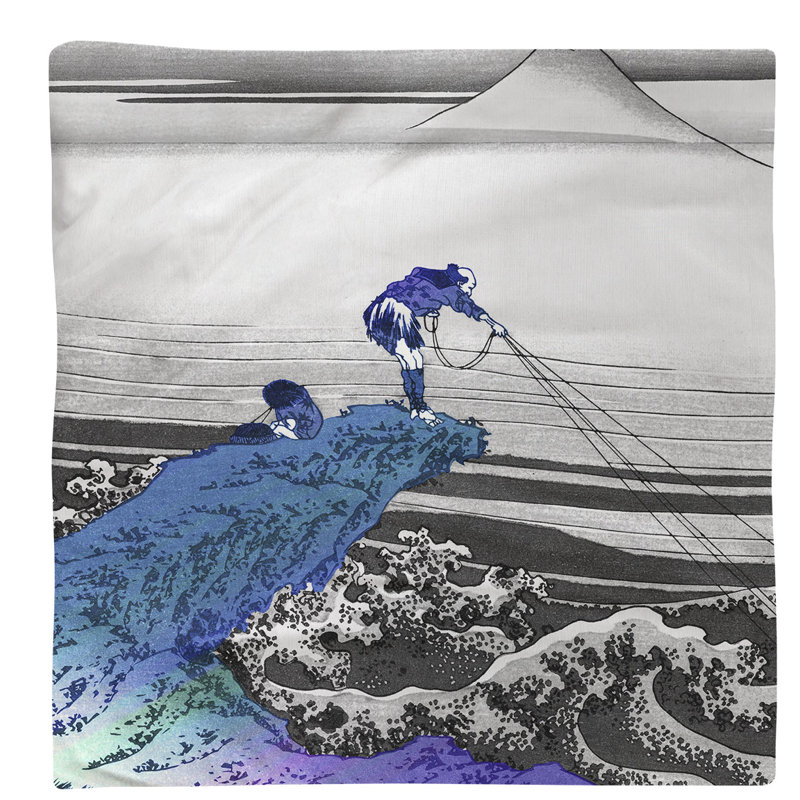 Katsushika Hokusai Cotton Square Napkin, Blue/Purple Cliff