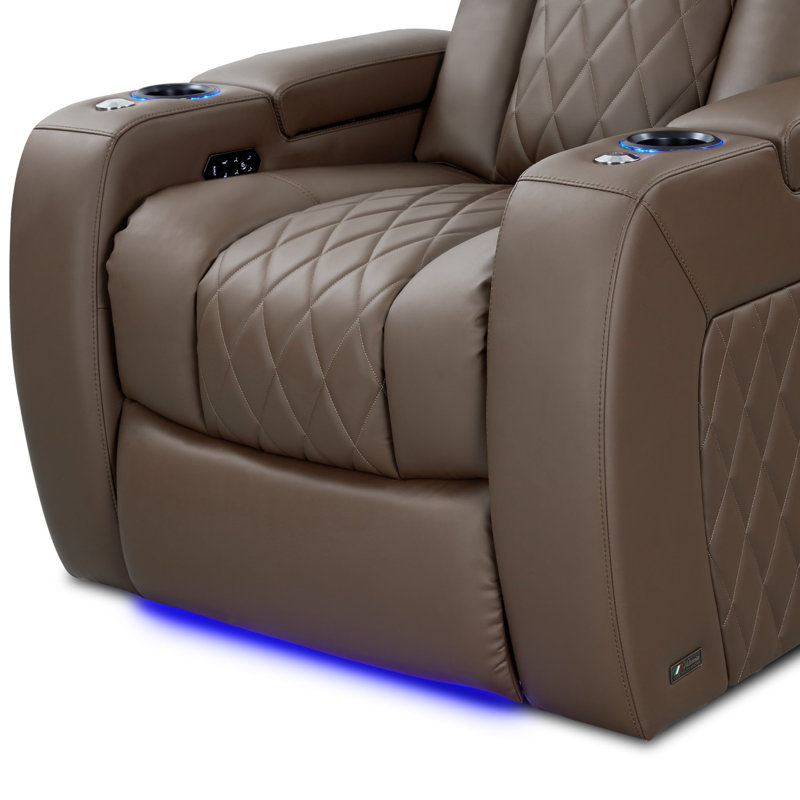 Siège de cinéma en cuir véritable de 68,25 po de largeur avec porte-gobelet, Cuir véritable truffe foncée