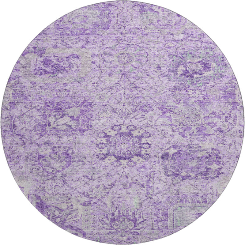 Premium Machine Washable Wayne AMF1102 Damask Rug, Round 8'