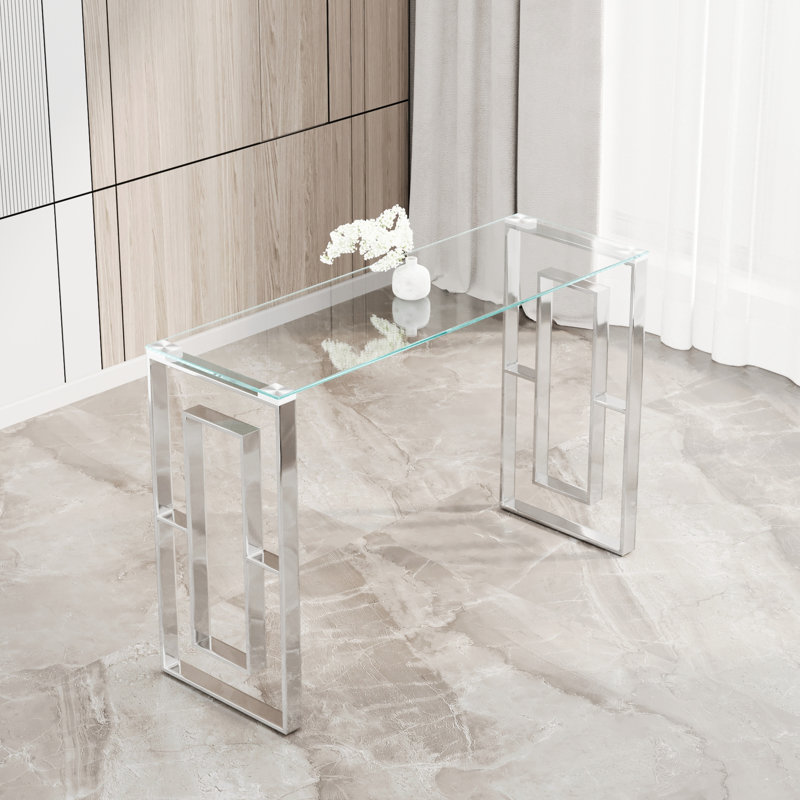 Console moderne: acier inoxydable robuste et charisme transparent avec style - Pieds en verre transparent