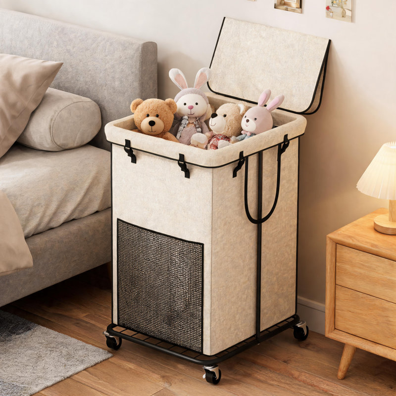150L Laundry Basket With Lid, Oxford Cloth, Metal Frame, Wheels, Removable Inner Pocket, Versatile For Various Spaces