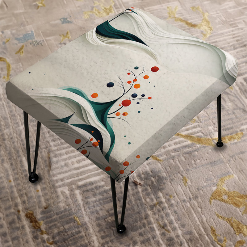 White And Teal Minimalist Tree Design Zen - Abstract Rectangle Ottoman