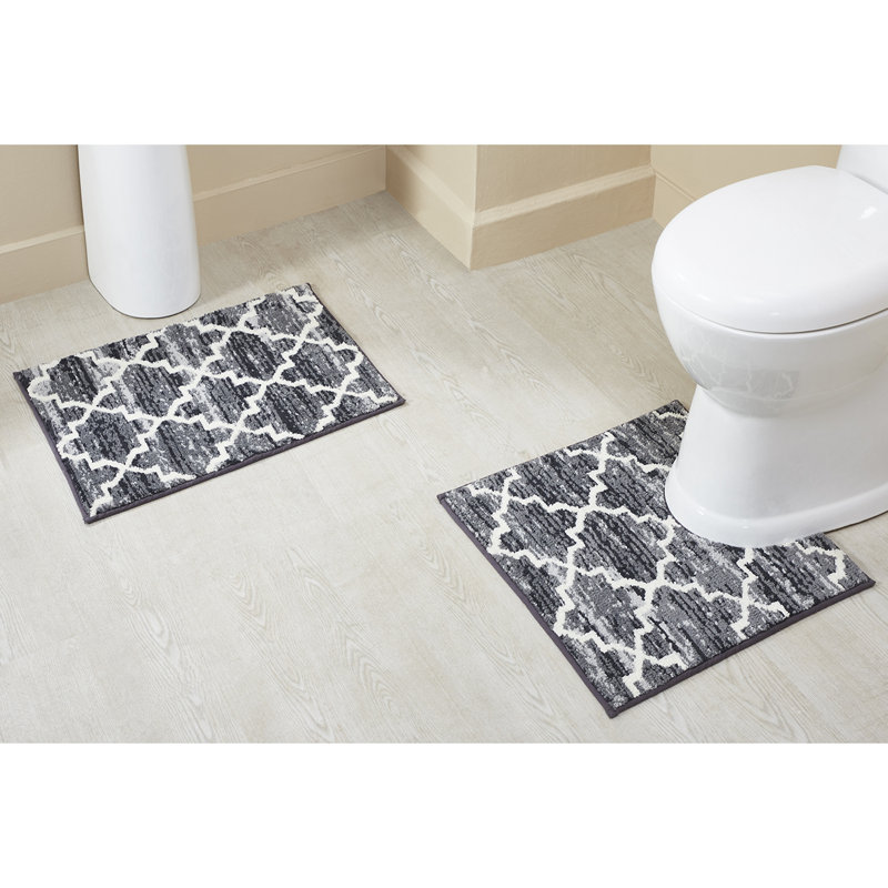 Tapis pour salle de bain Nolynn, Gris, Ensemble de 2 pièces (17 po x 24 po | 20 po x 20