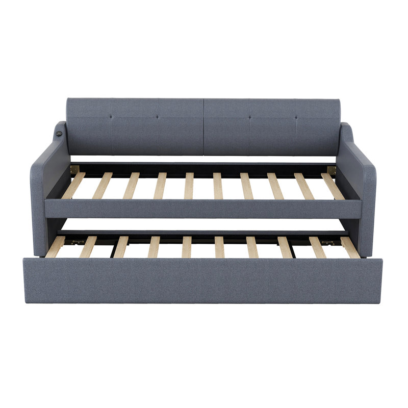 Lit de jour avec couchette Gelbert, Gris, Lit simple