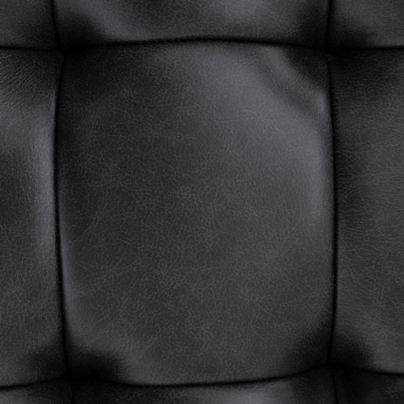 130cm Wide Genuine Leather Bench Tufted Iron Frame , Black