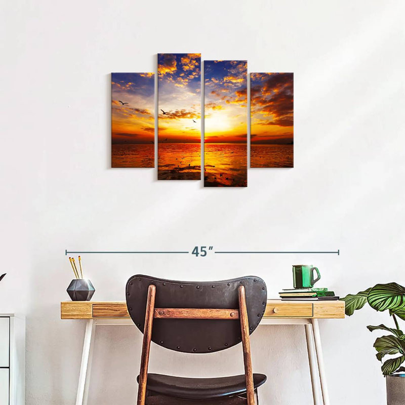 Ciel coucher de soleil 4 pièces, H 22 po x l 36 po x P 1 po