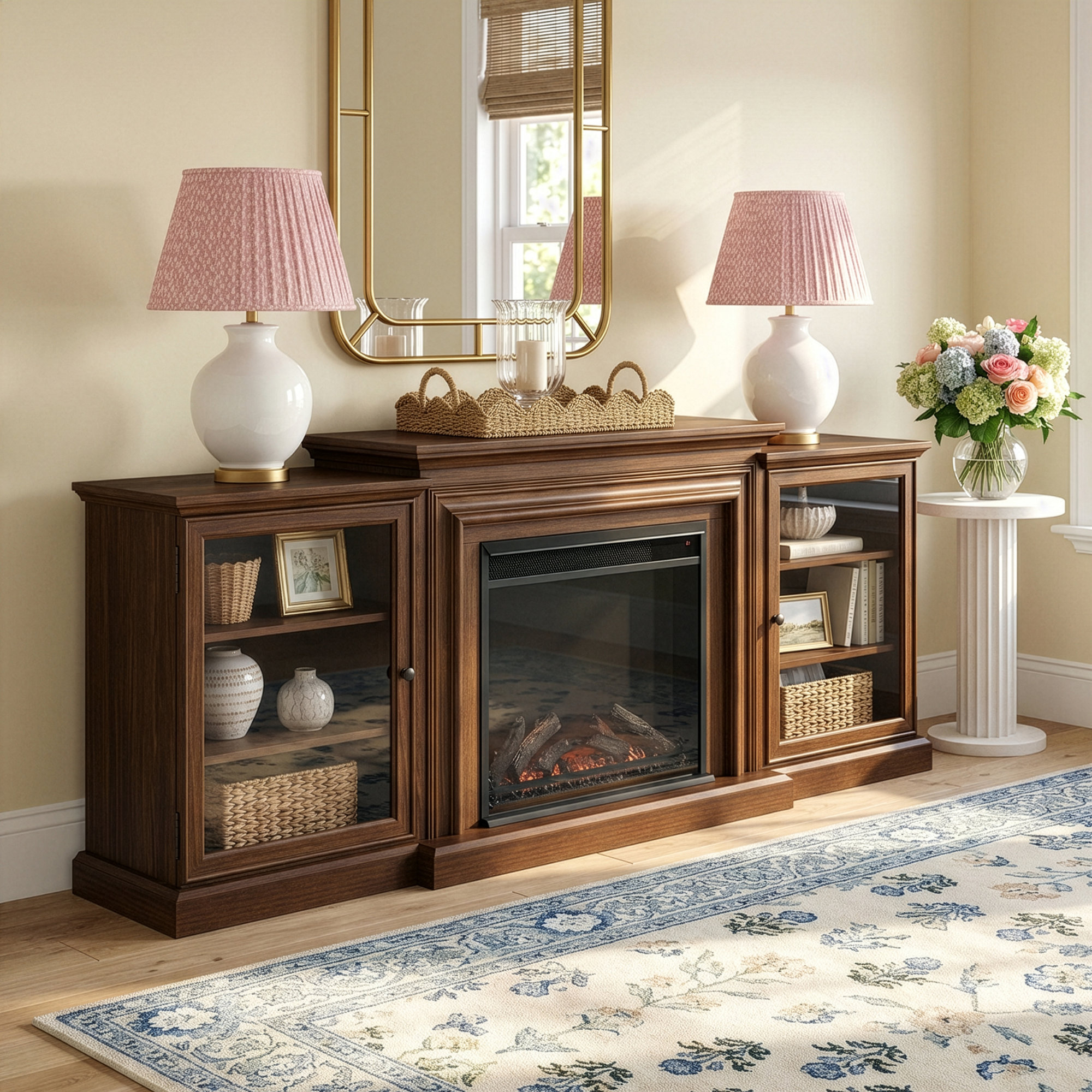 Frederick 72'' TV Stand with Fireplace, Chestnut Oak