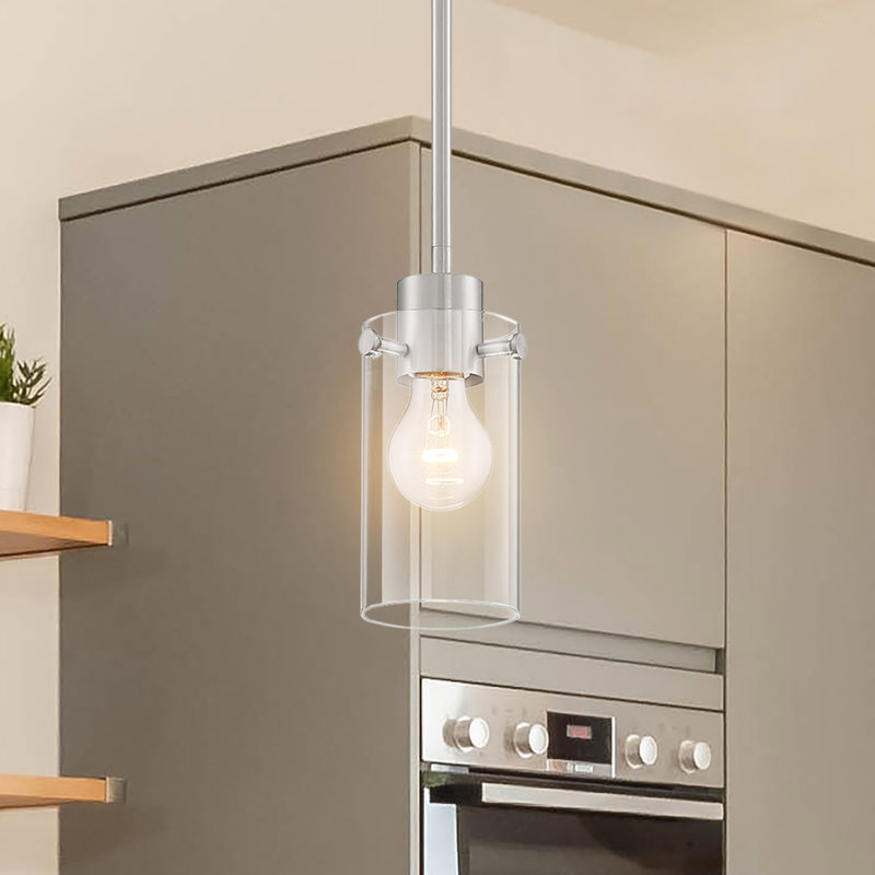 Luminaire suspendu cylindrique simple à 1 lumière Barines, Nickel brossé