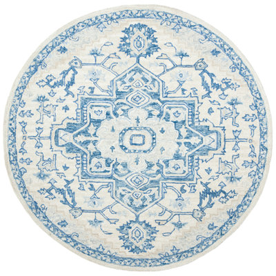 Cuvier Hand Tufted Wool Cotton Oriental Rug in Blue/Ivory