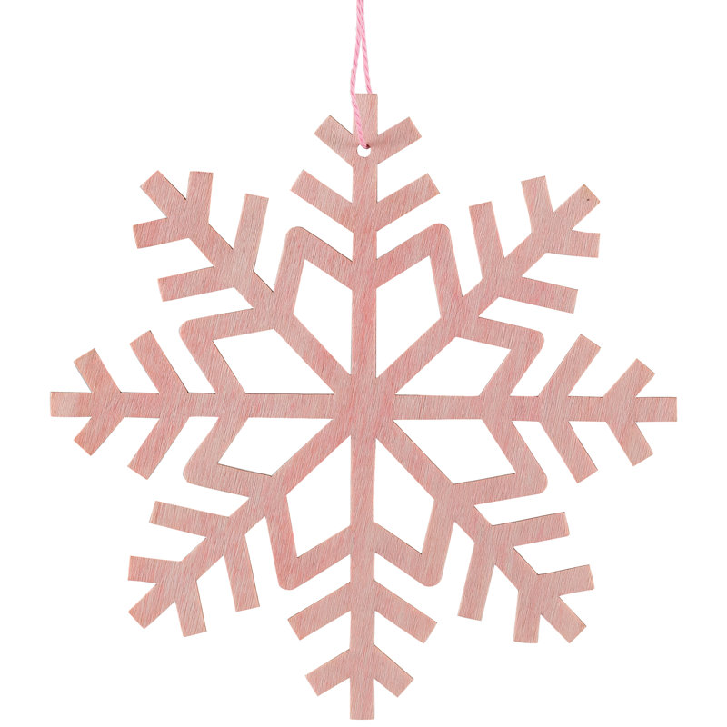Wooden Snowflake Christmas Ornaments - 4.75" - Pink - Set Of 4