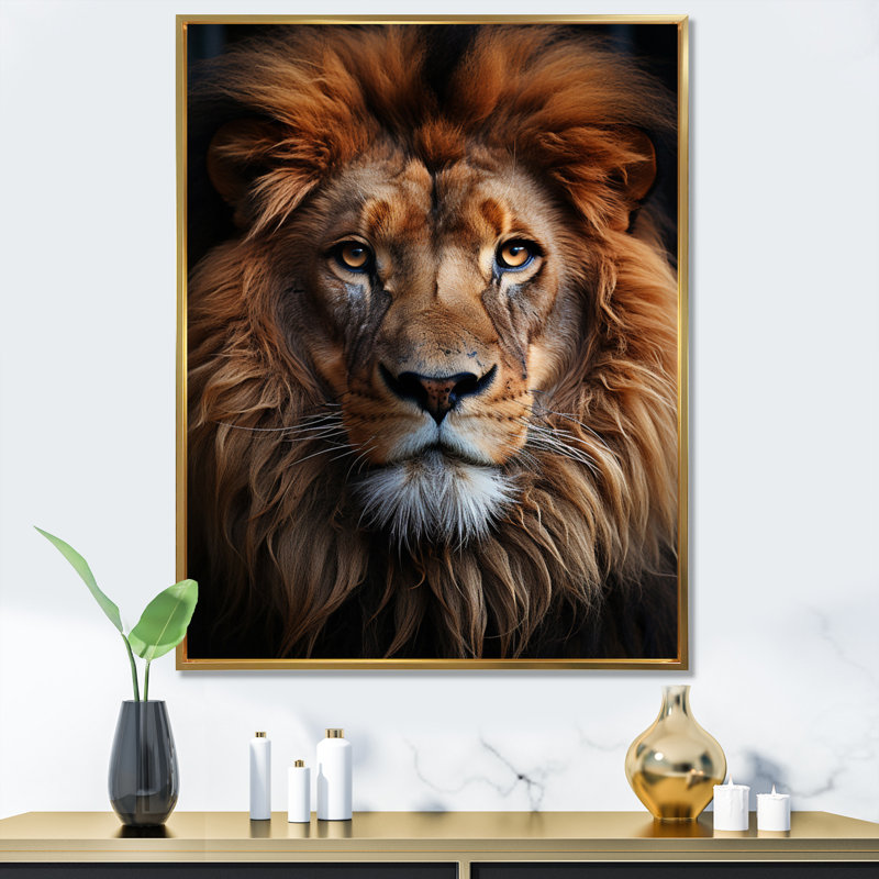 Animal Lion Portrait II - Lion, art mural, H 44 po x l 34 po x P 1,5 po, Cadre flottant doré
