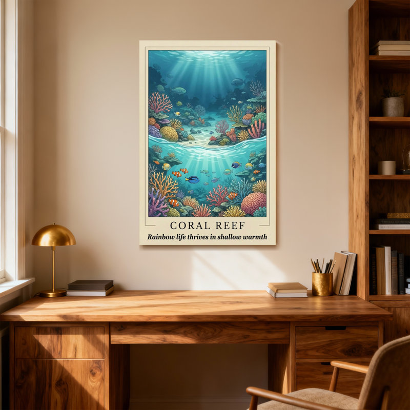 Paysage et nature Récif corallien Scène de vie sous-marine Couleurs vives Rayons de soleil Poissons corail, H 40 po x l 28 po
