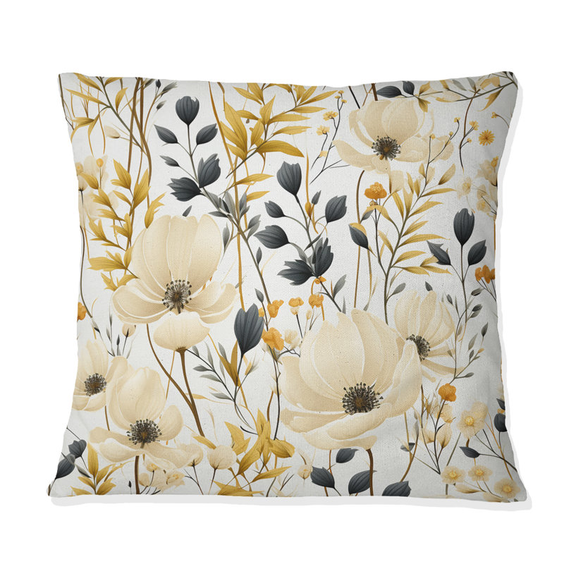 Coussin Minimalist Neutral White Botanics II - Floral, H 18 po x l 18 po