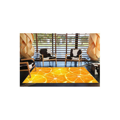 Tapis lavable jaune à motif tangerine