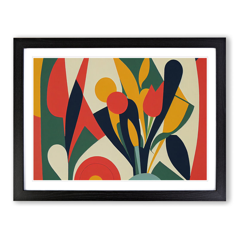 Timeless Abstract Flowers - Single Picture Frame Print, Black Framed, 25cm H x 34cm W x 2cm D