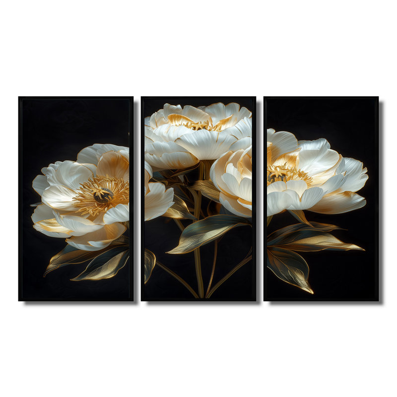 Ensemble de salon Gatton - pivoines, Toile avec cadre flottant noir, H 32 po x l 48 po x P 1 po