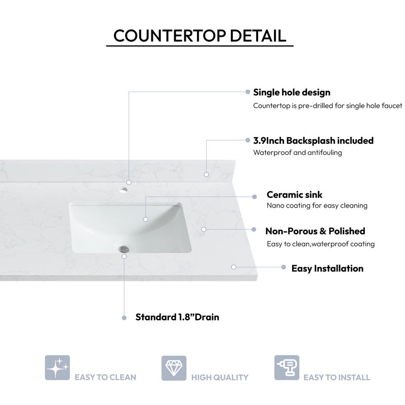 Malaga 73'' Grain White Stone Double Vanity Top with Sinks
