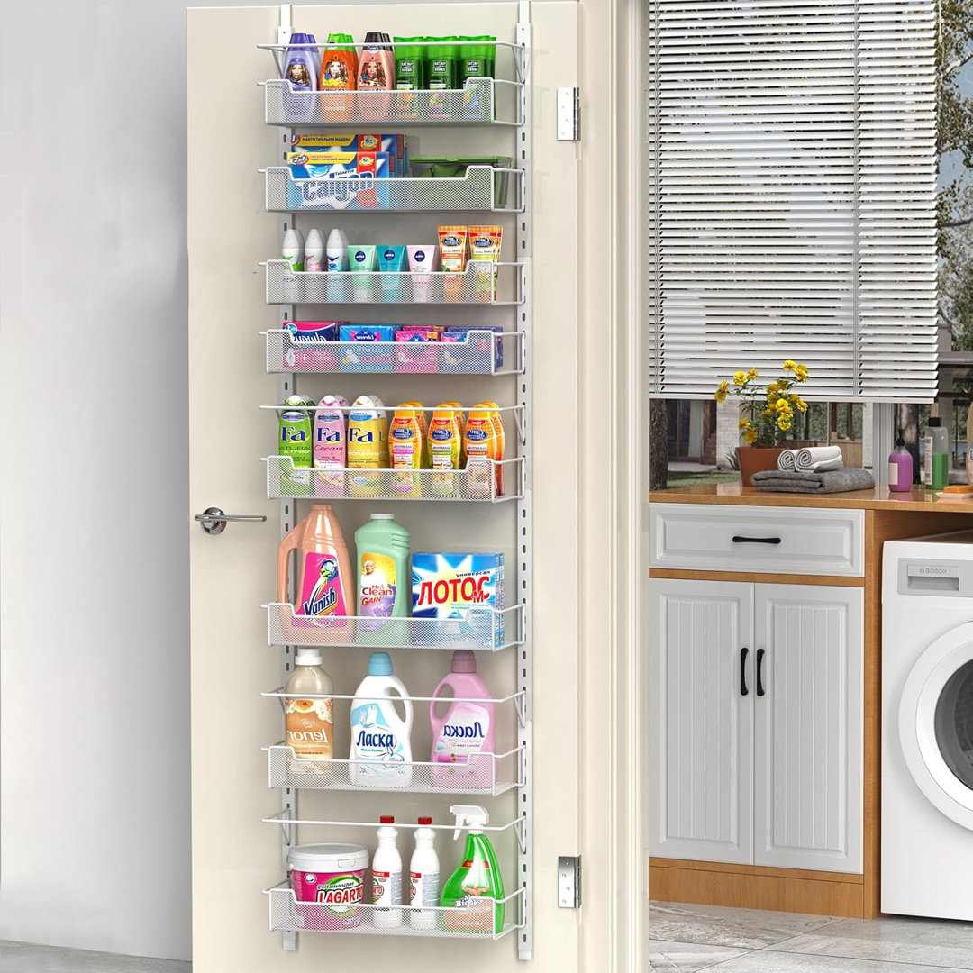 8-Tier Over The Door Organiser With Adjustable Basket,Large Space, Removable, Rust Proof,White