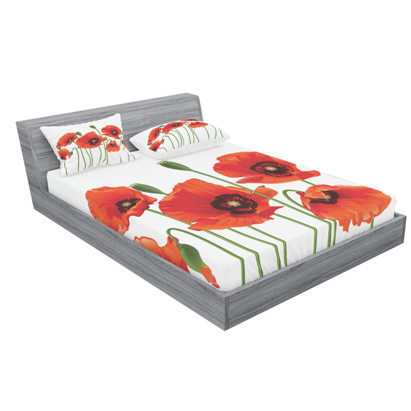 Microfiber Floral Sheet Set, Full Sheet Set with 2 Pillowcases